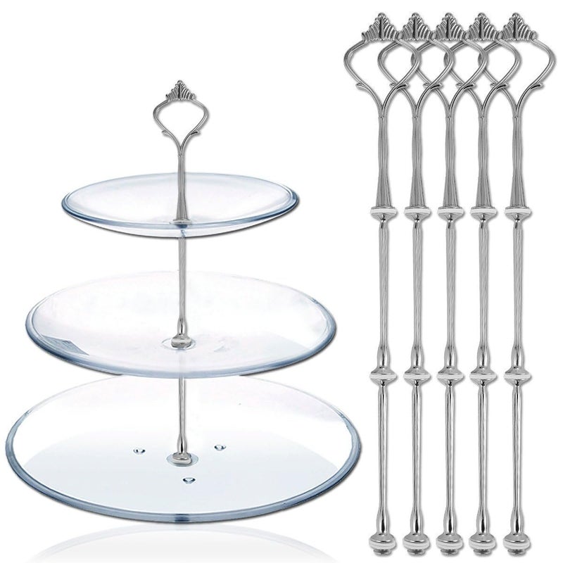 Happy Will 3 Tier Cake Stand Hardware Kits Heavy Duty for Tiered Fruit Cake Plate Stand Stable Handle Fitting Hardware Rod Cupcake Holder Support Silver Crown 5 Setsï¼ˆPlate not Includedï¼‰ - Image 1